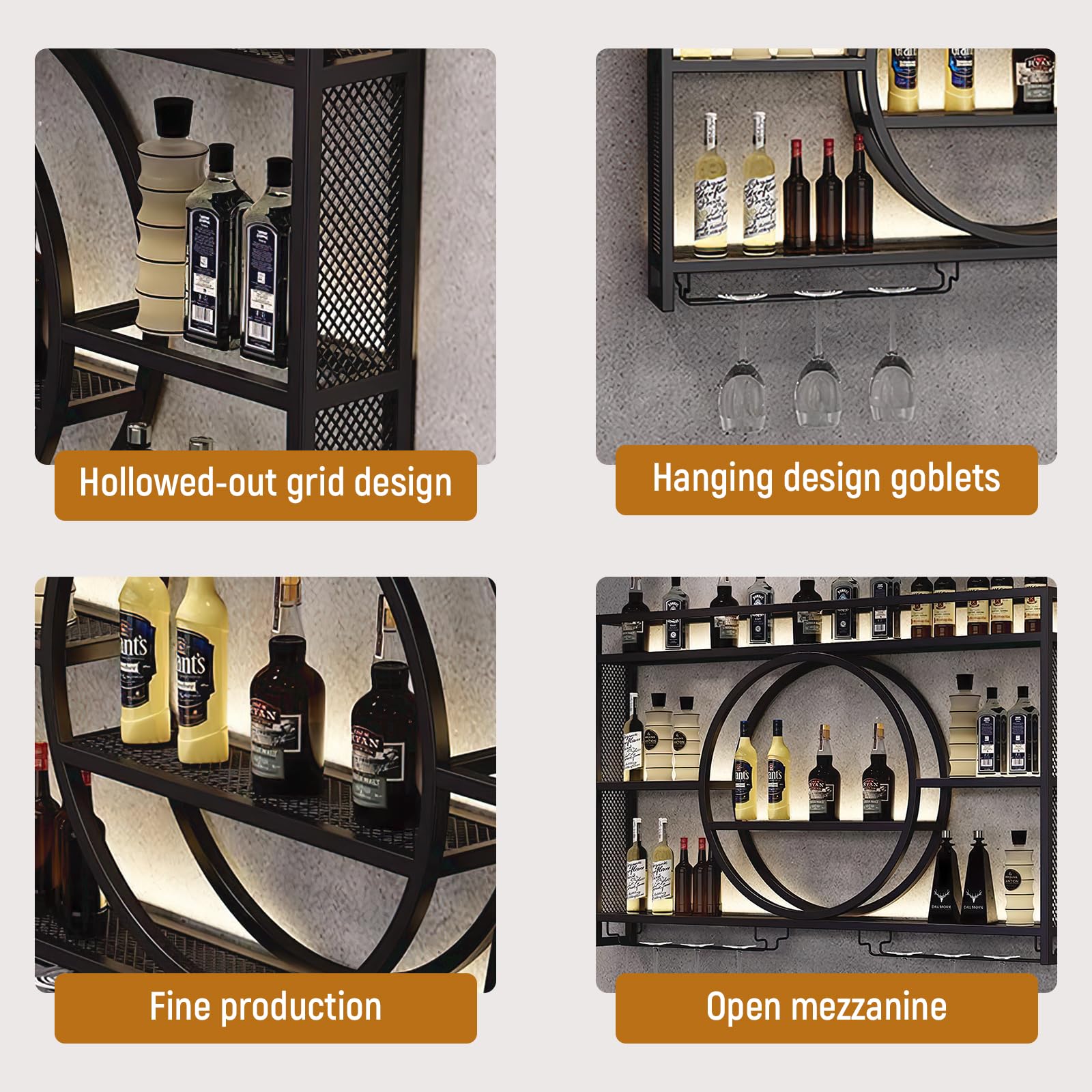 Wall Mounted Wine Rack with LED Light