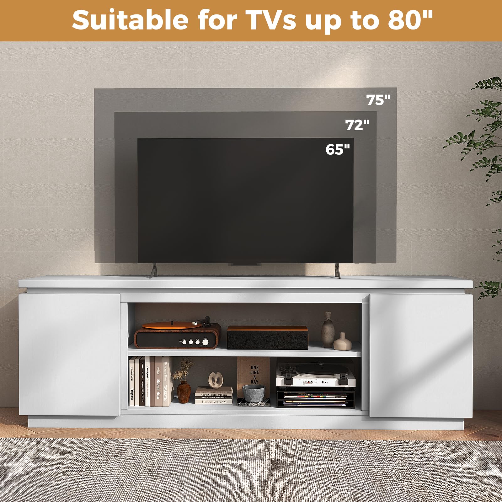 70" TV Stand for 75-80 Inch TV with Storage Cabinets