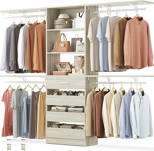 Closet System with Drawers and Hanging Rods
