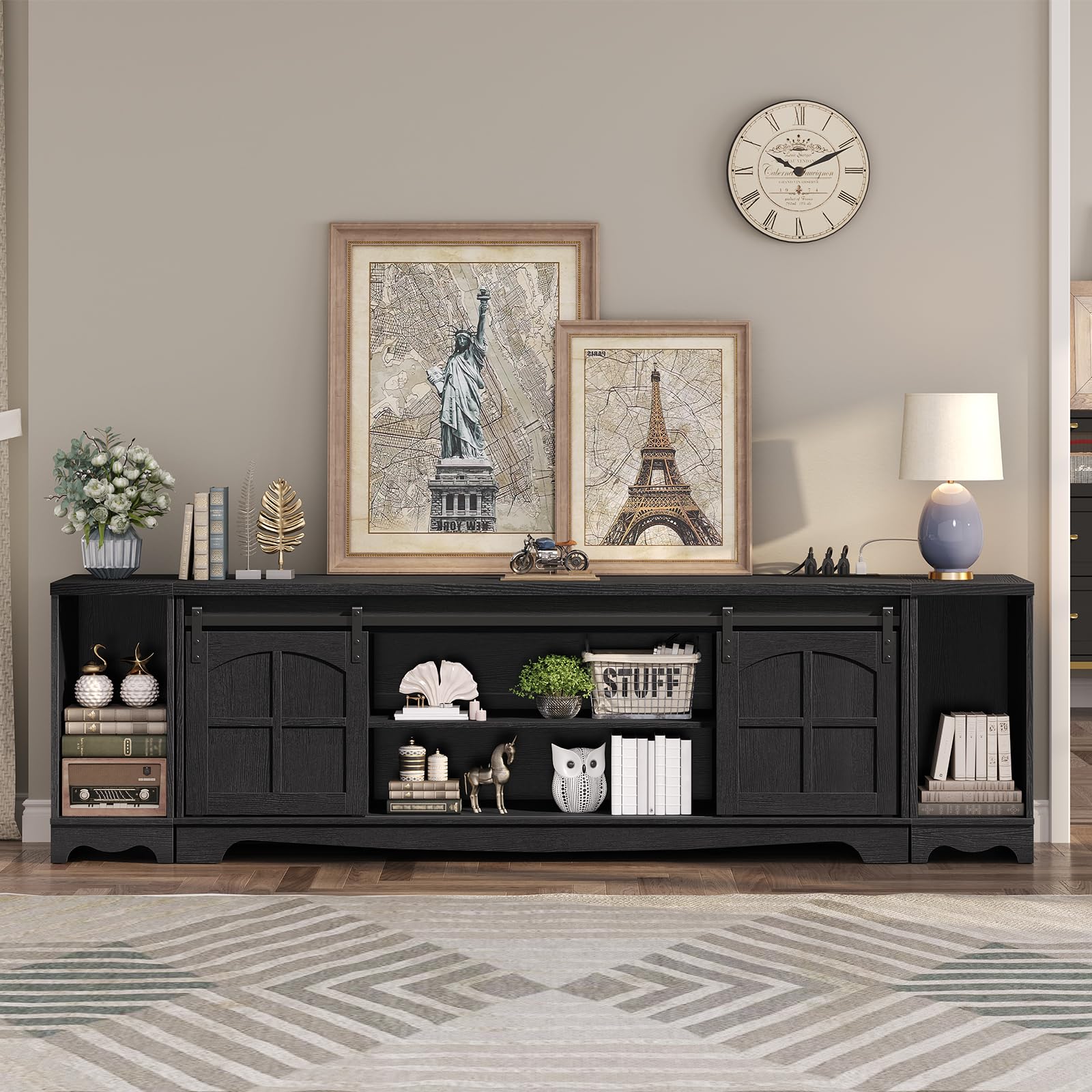 Farmhouse TV Stand for 85 Inch TV with Charging Station