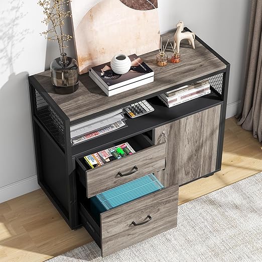 Lockable File Cabinet with Drawers and Rolling Casters