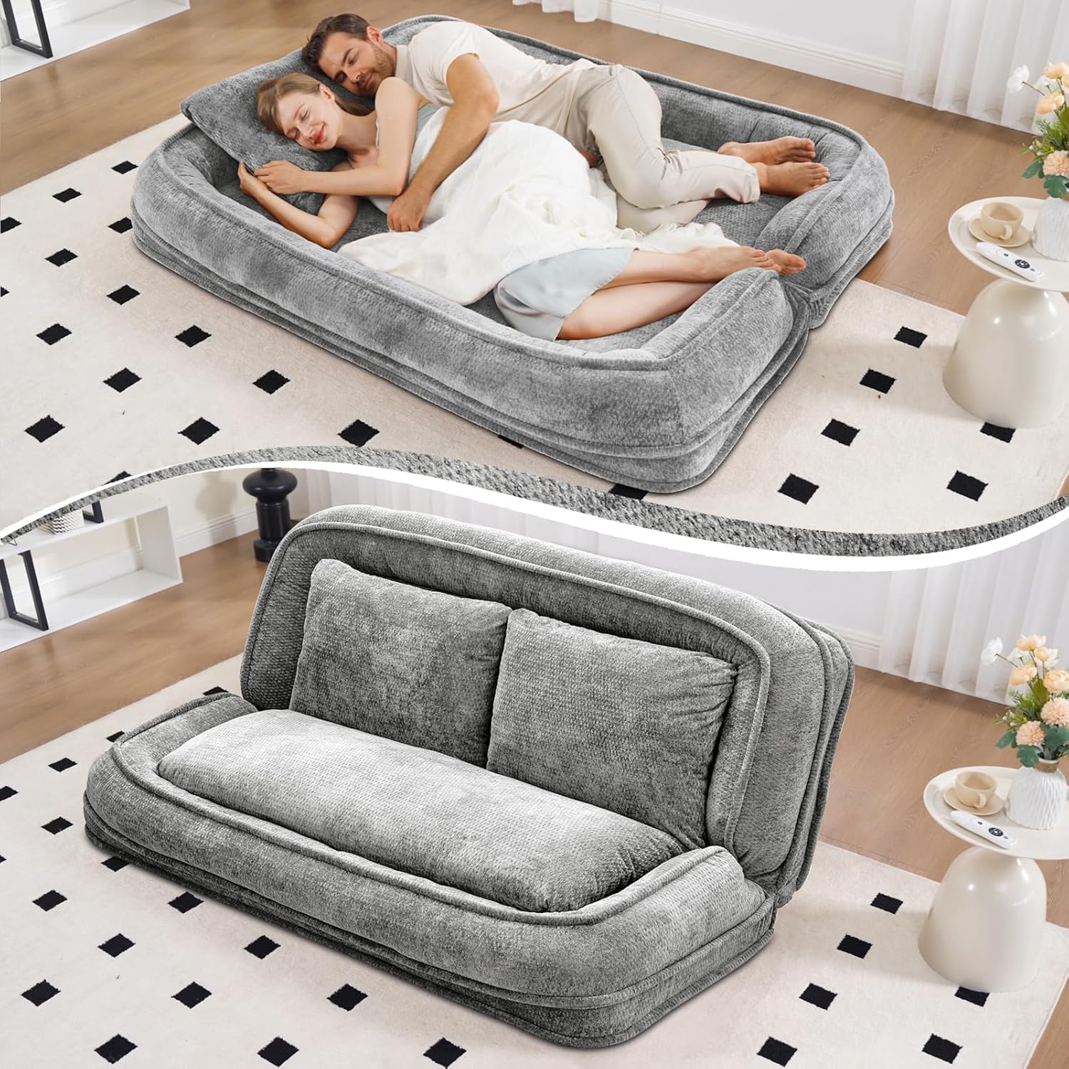 Convertible Floor Sofa Bed with Adjustable Backrest