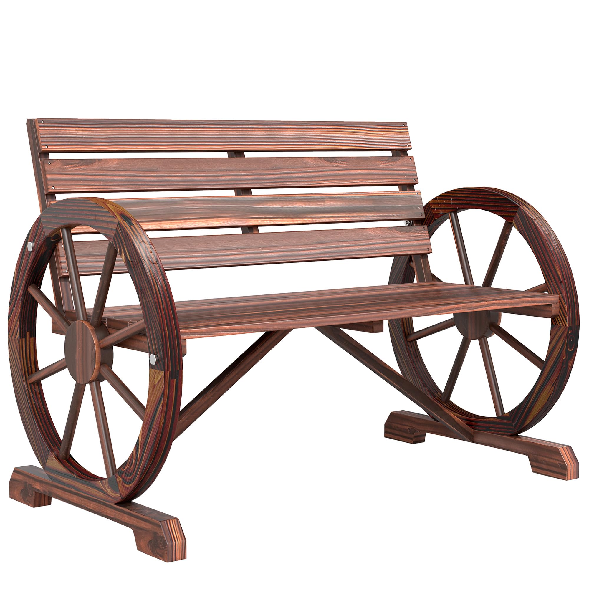 Wooden Wagon Wheel Bench Outdoor Patio Furniture