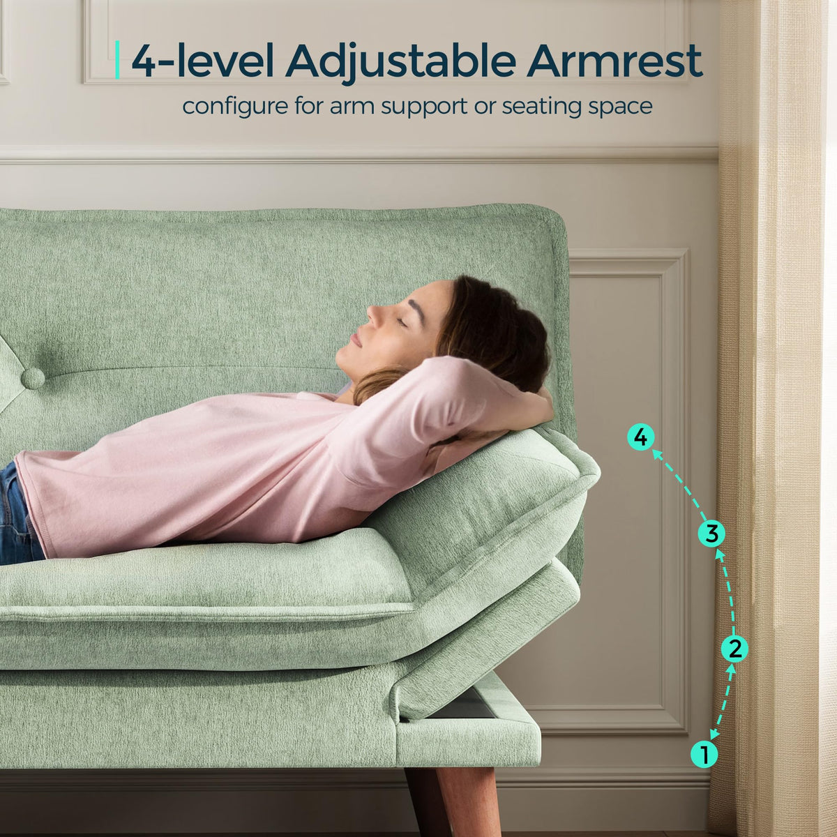 70" Convertible Futon Sofa Bed with Adjustable Backrest and Armrests
