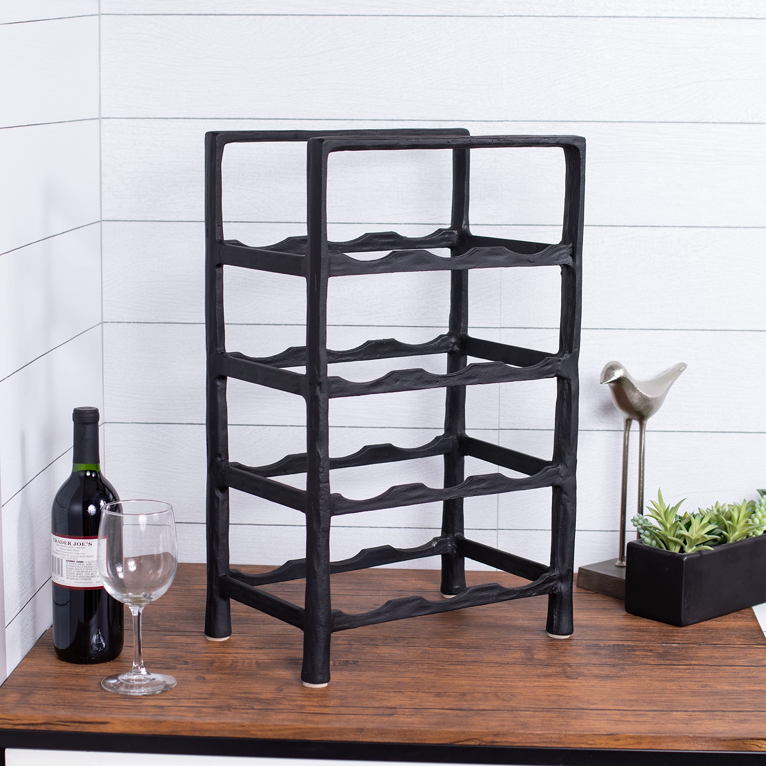 12 Bottle Wine Rack - Free Standing Black Metal