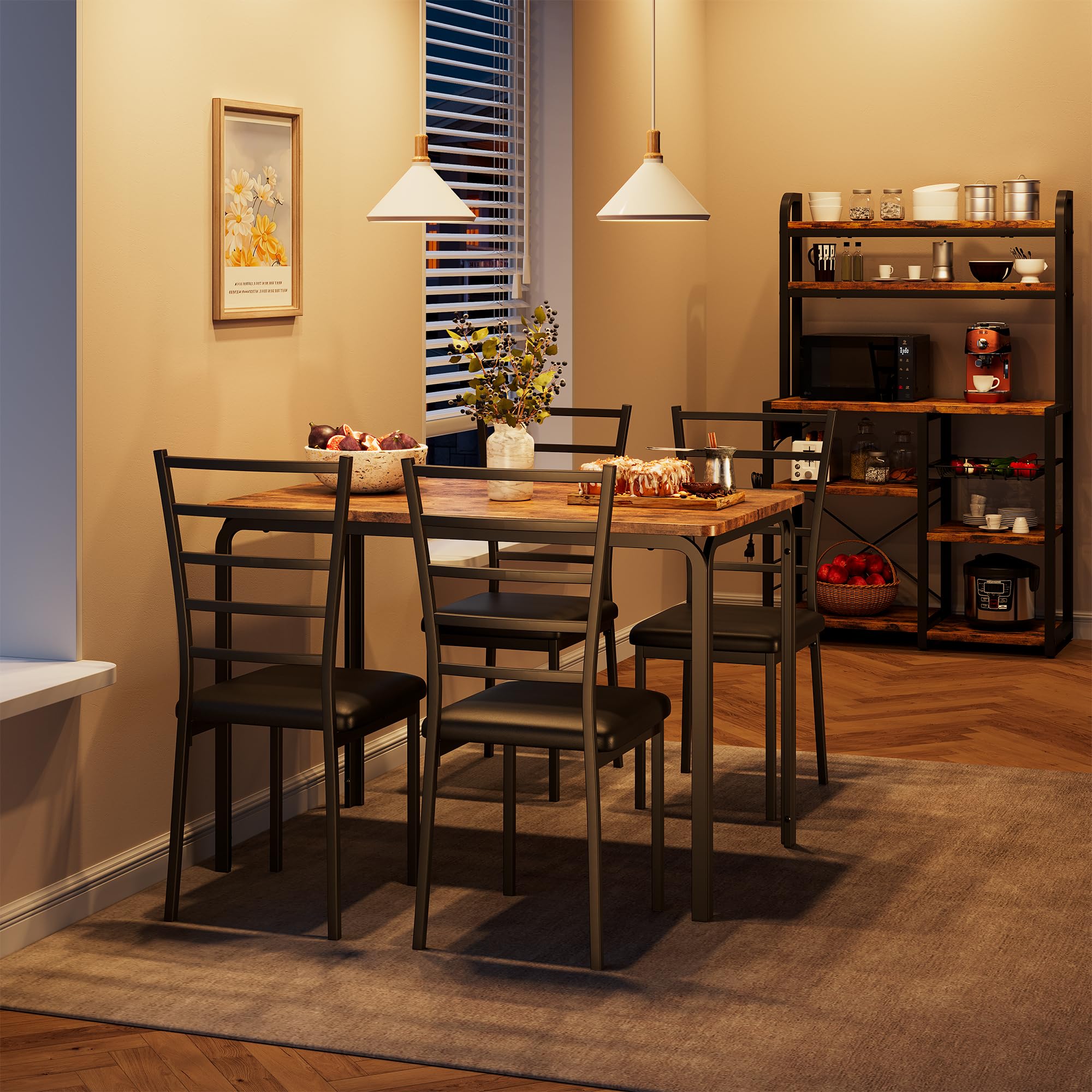 5-Piece Dining Table Set with Cushioned Chairs