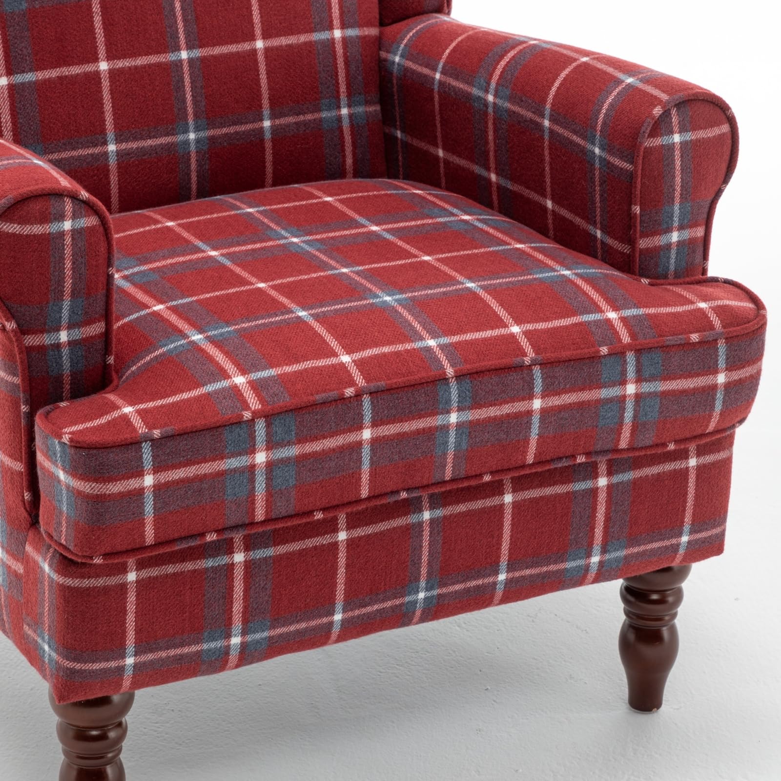 Vintage Tartan Wingback Armchair with Solid Wood Legs