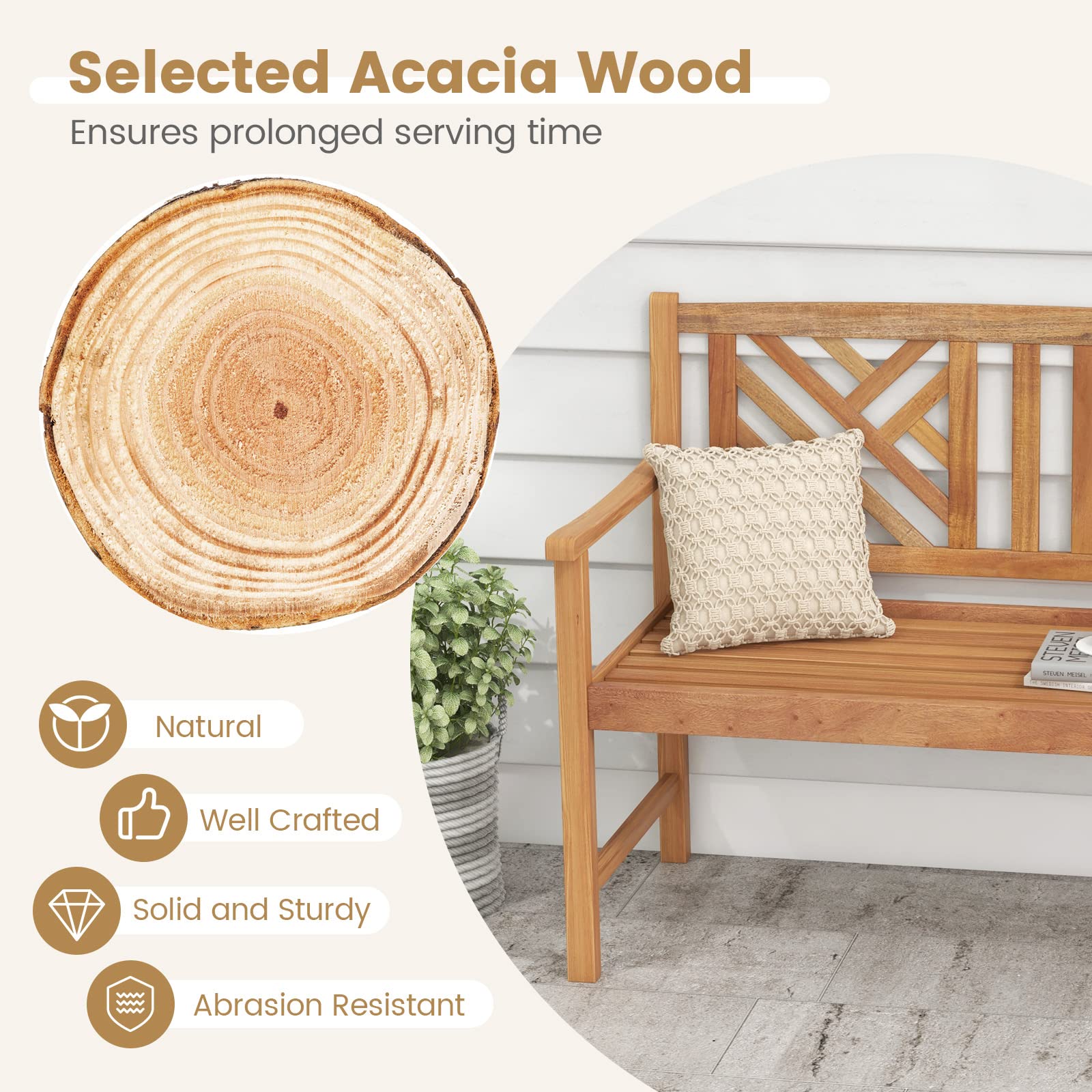 2-Person Acacia Wood Outdoor Bench