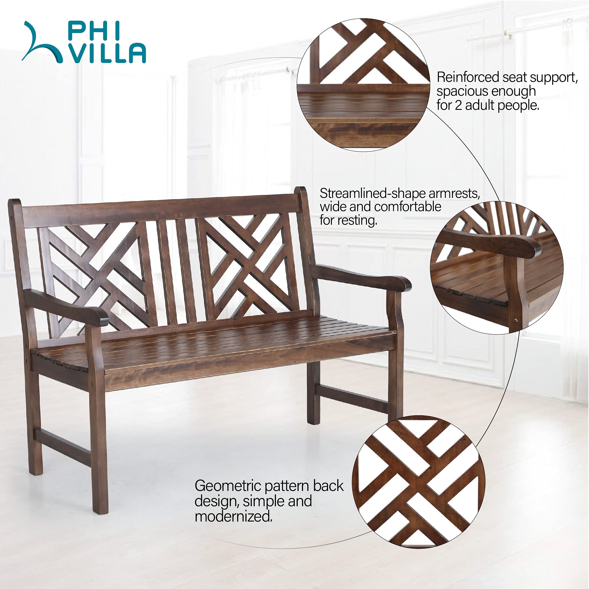 Acacia Wood Outdoor Garden Bench with Curved Backrest