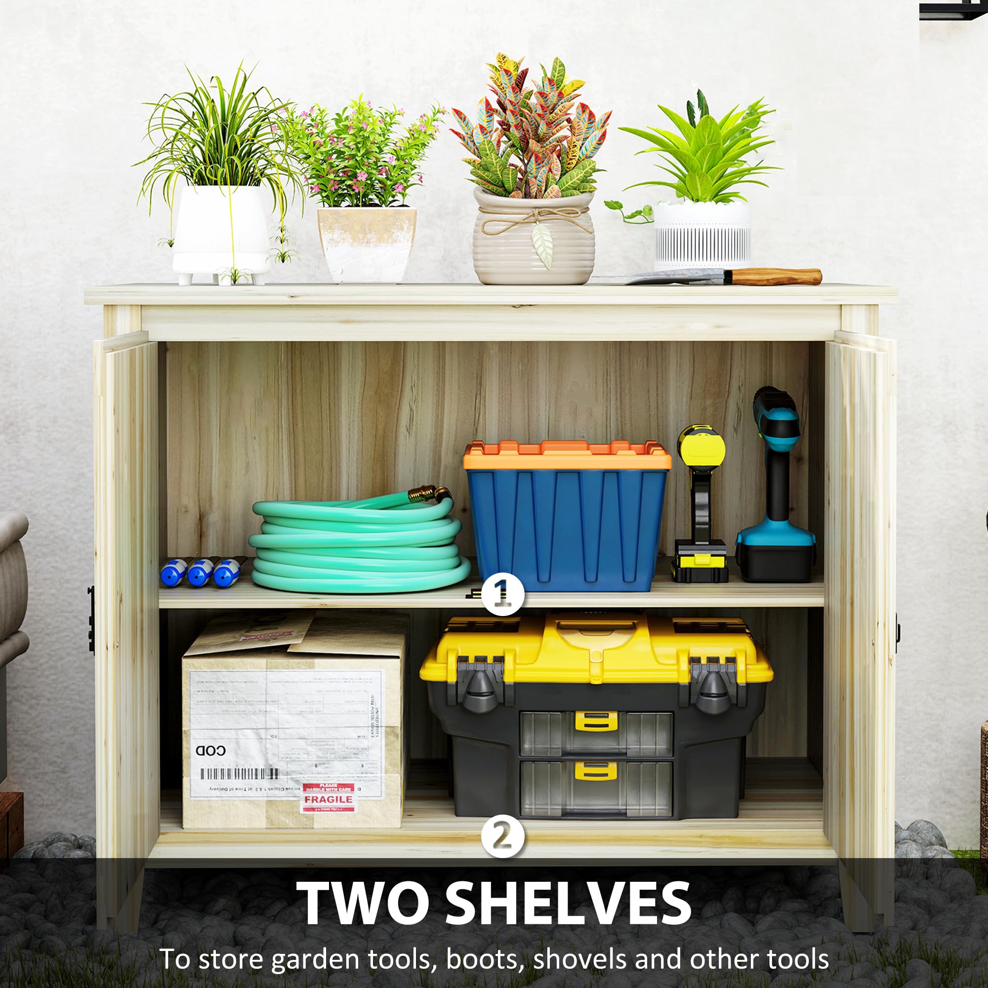 Wood Garden Shed with Inner Shelf and Double Doors