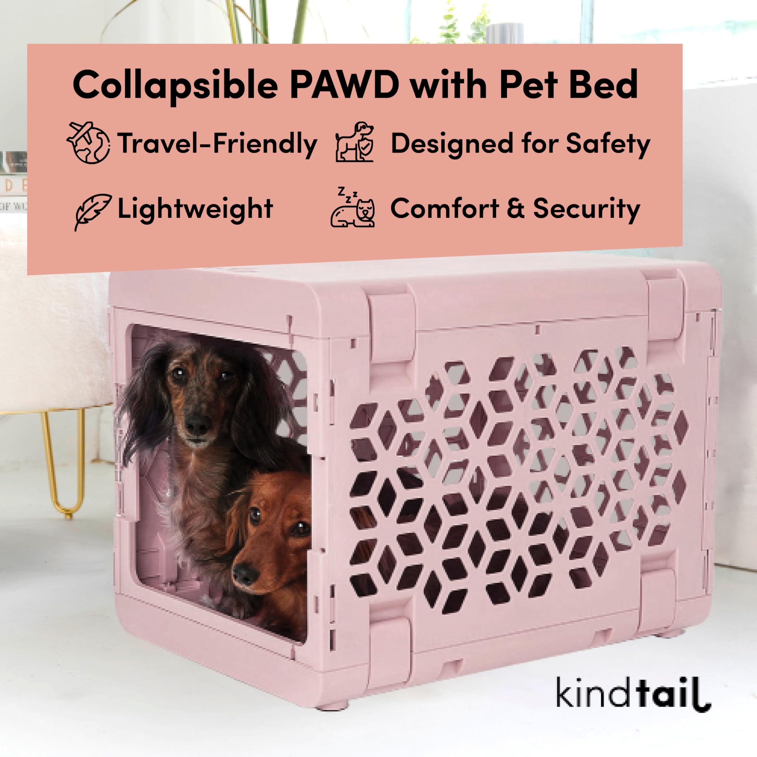 Collapsible Dog Crate with Washable Bed - Small White