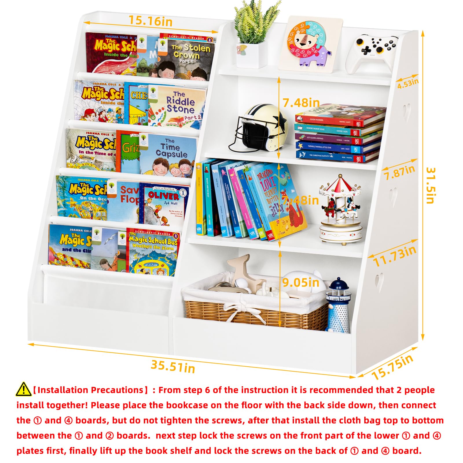 4 Tier Kids Bookshelf with Storage