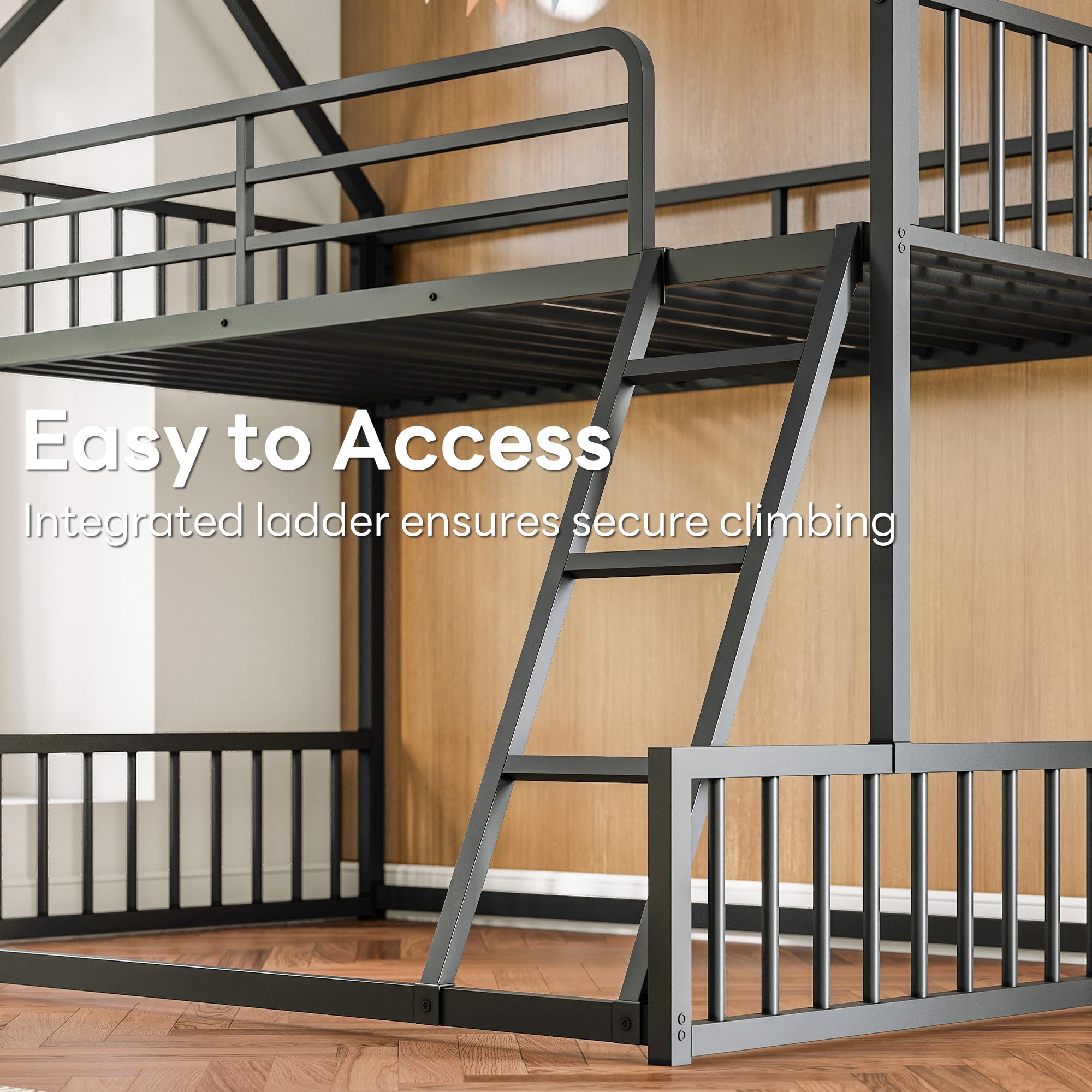 Twin Over Full Bunk Bed with Ladder and Guardrail