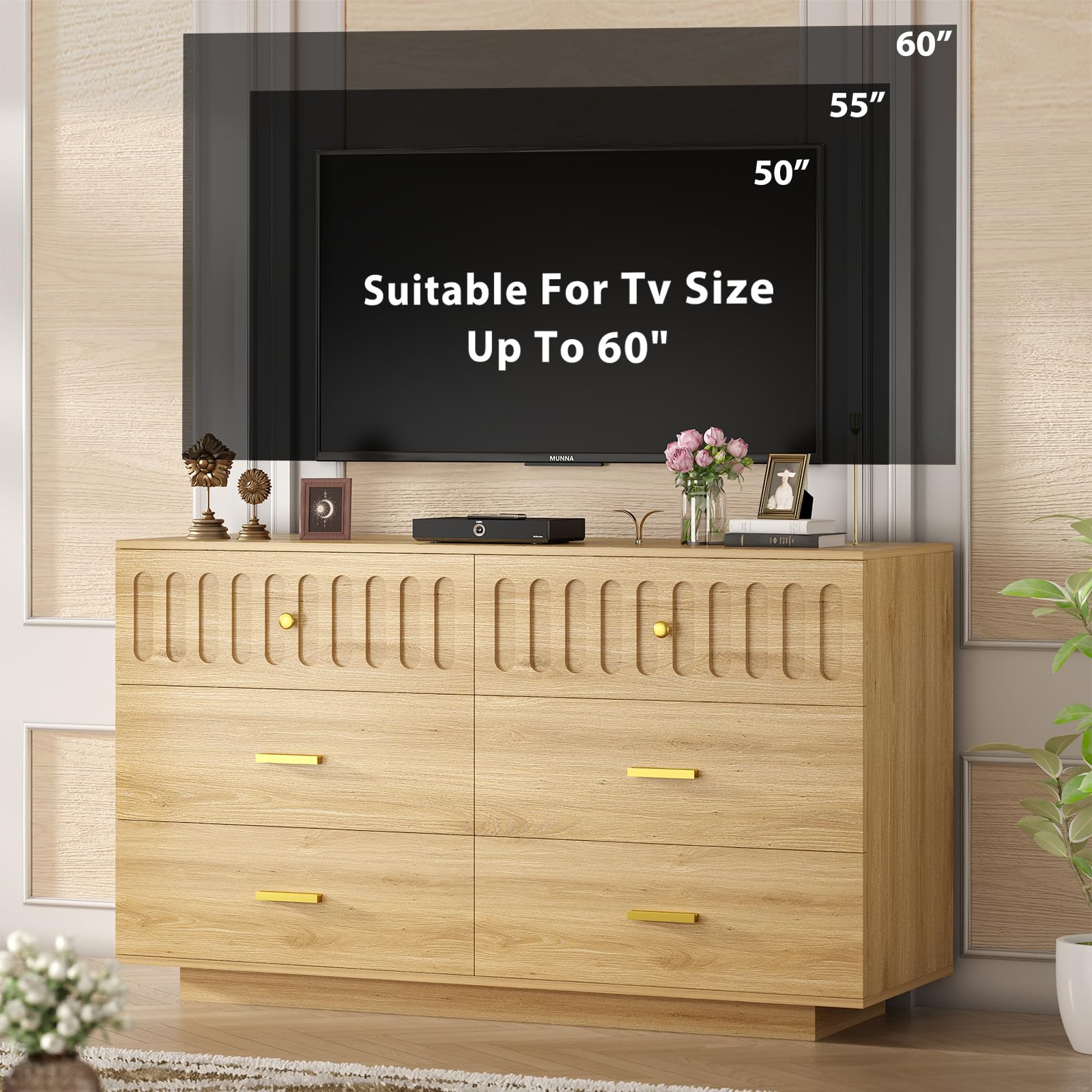 Modern Fluted 6 Drawer Dresser