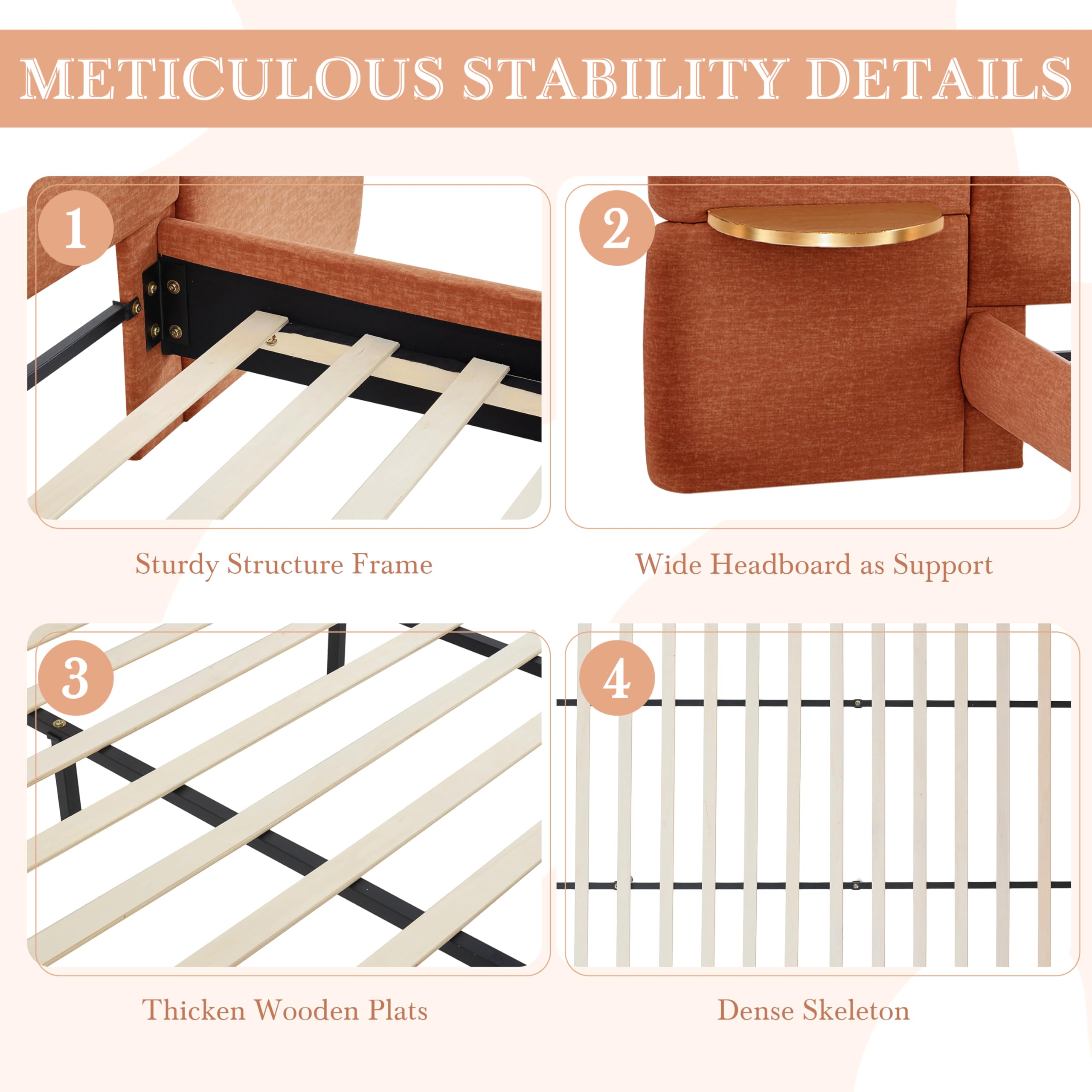 King Upholstered Platform Bed Frame with Integrated Nightstands