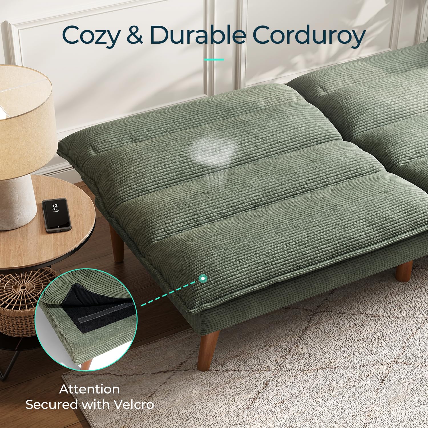 Convertible Corduroy Futon Sofa Bed