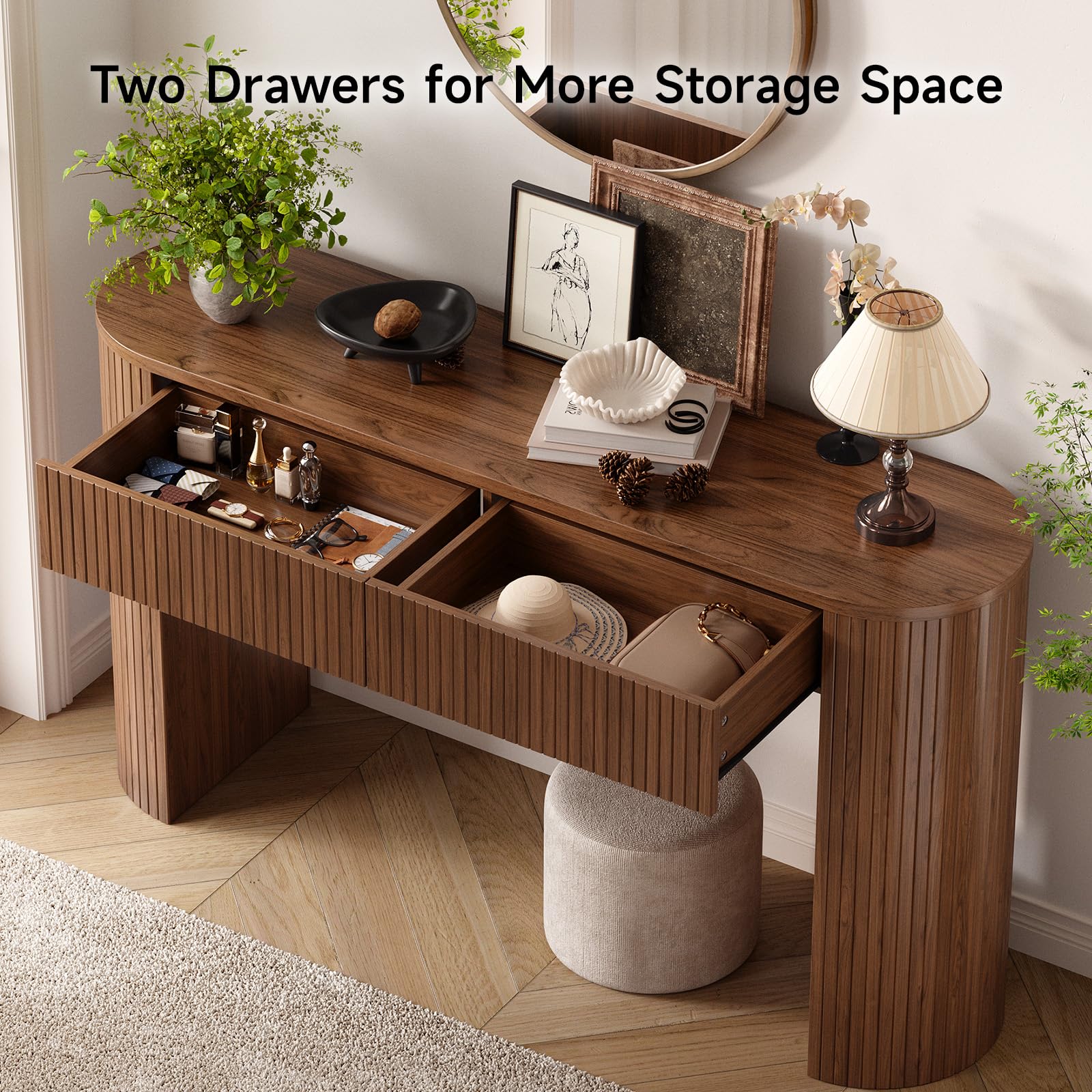 55 Inch Console Table with 2 Drawers and Fluted Design
