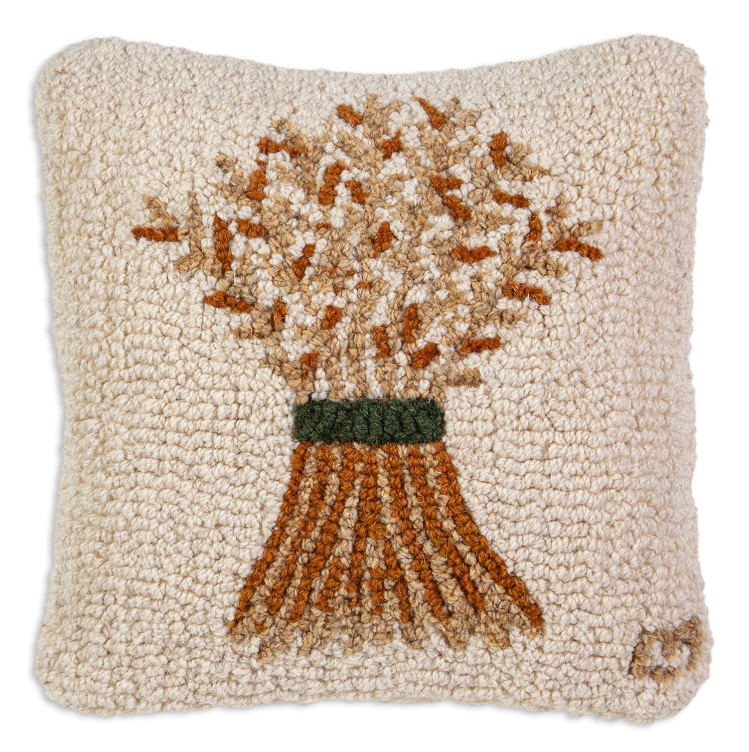 Wheat Sheaf Hand-Hooked Wool Throw Pillow 14x14