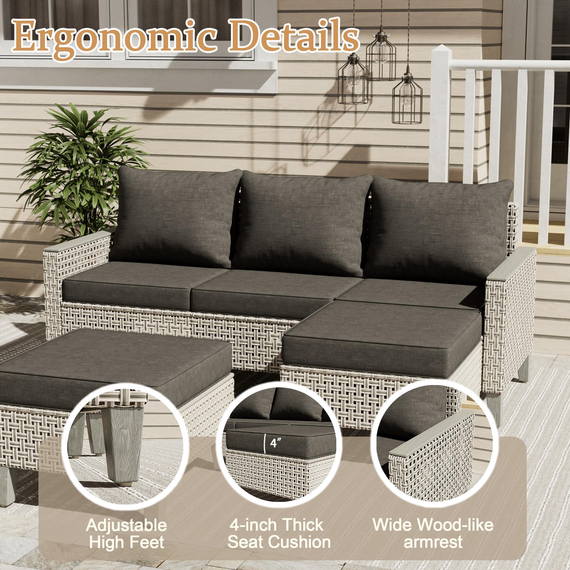 7-Piece Modular Patio Sectional Sofa Set with Ottomans