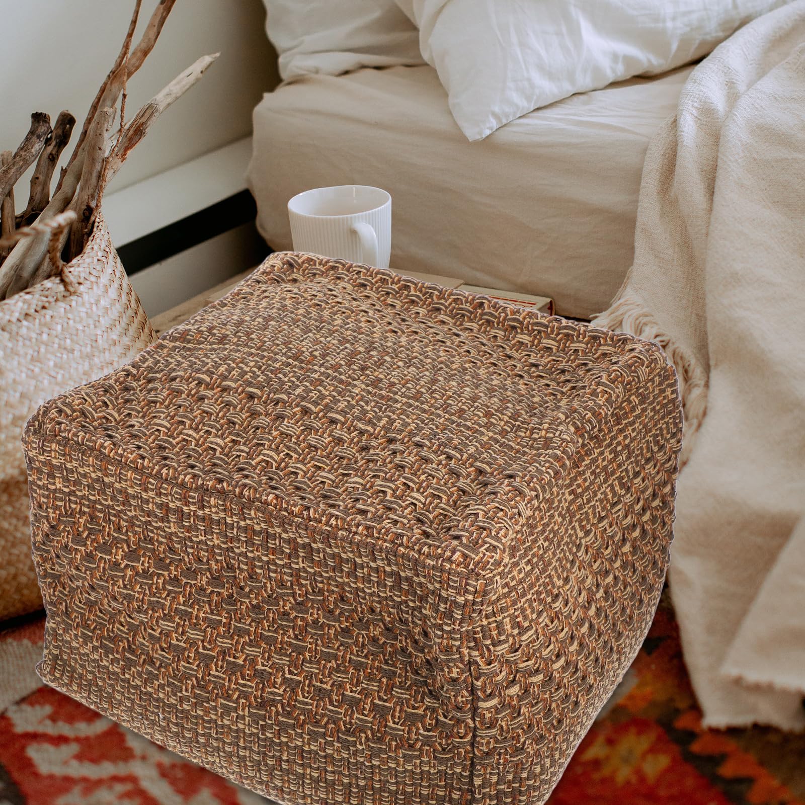 Square Knitted Pouf Ottoman Footrest