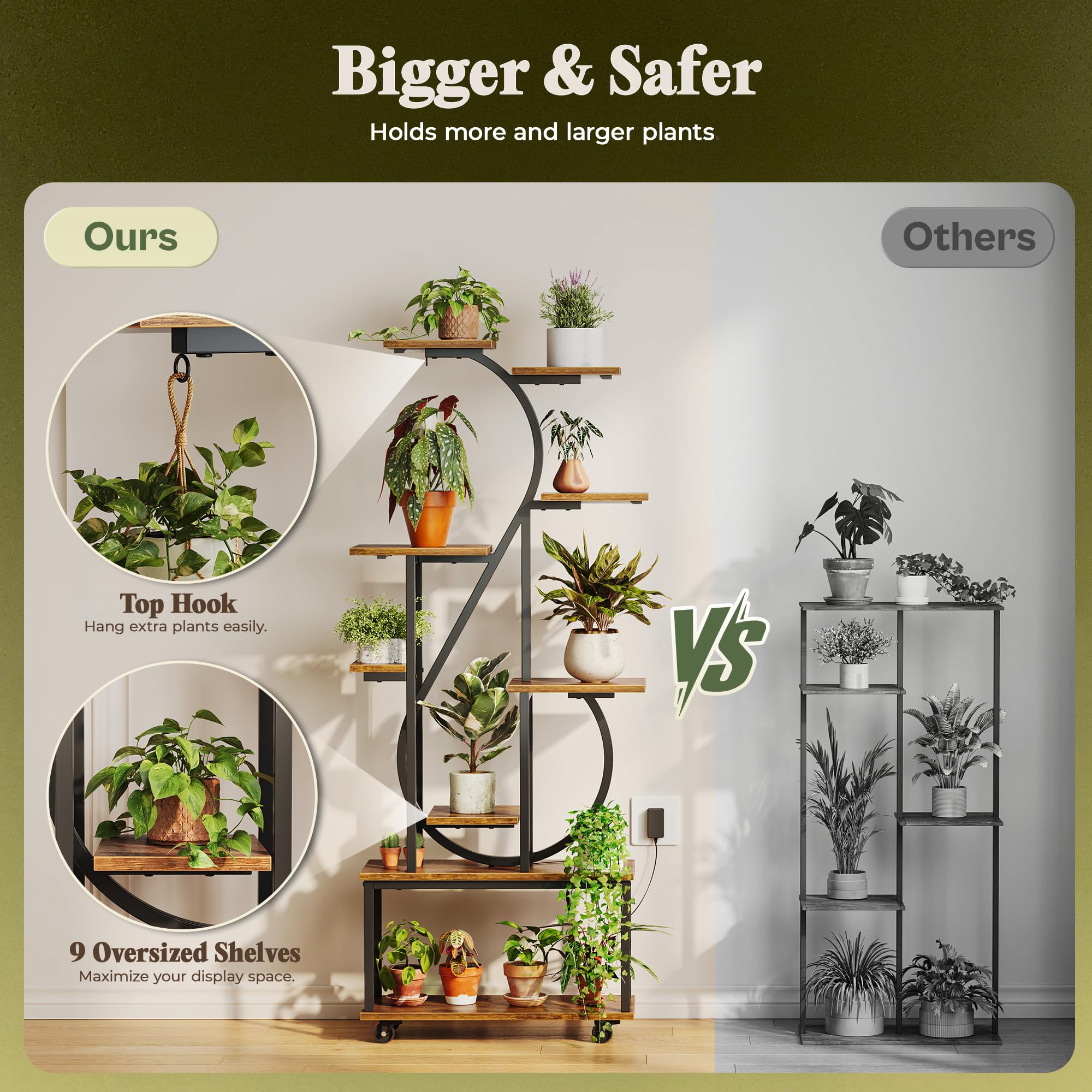 65 Inch 9-Tier Plant Stand with Grow Light