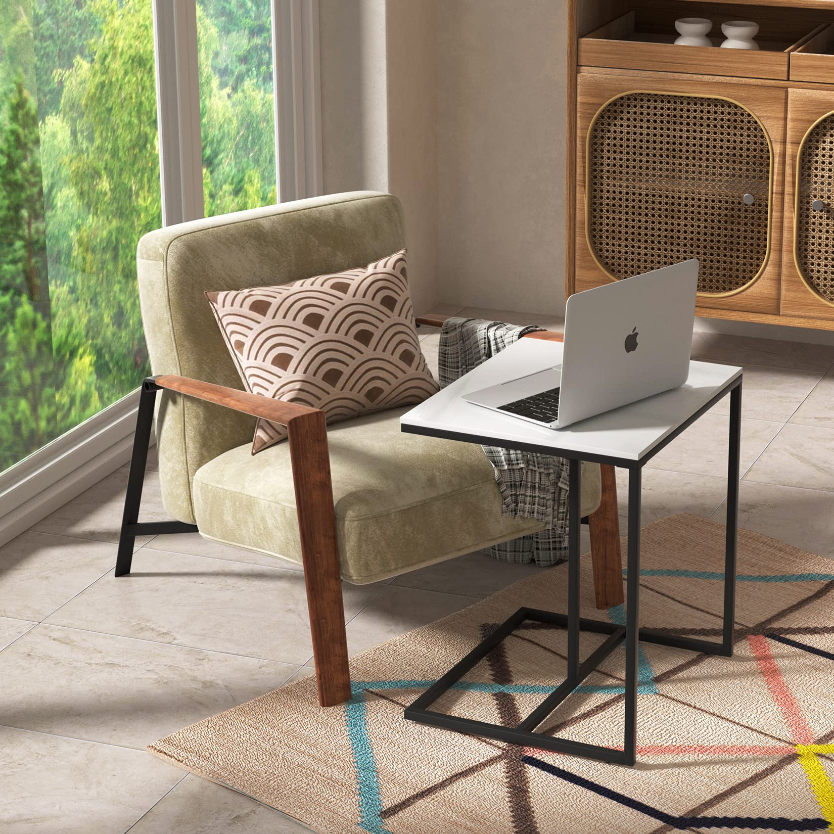C-Shaped Sintered Stone End Table