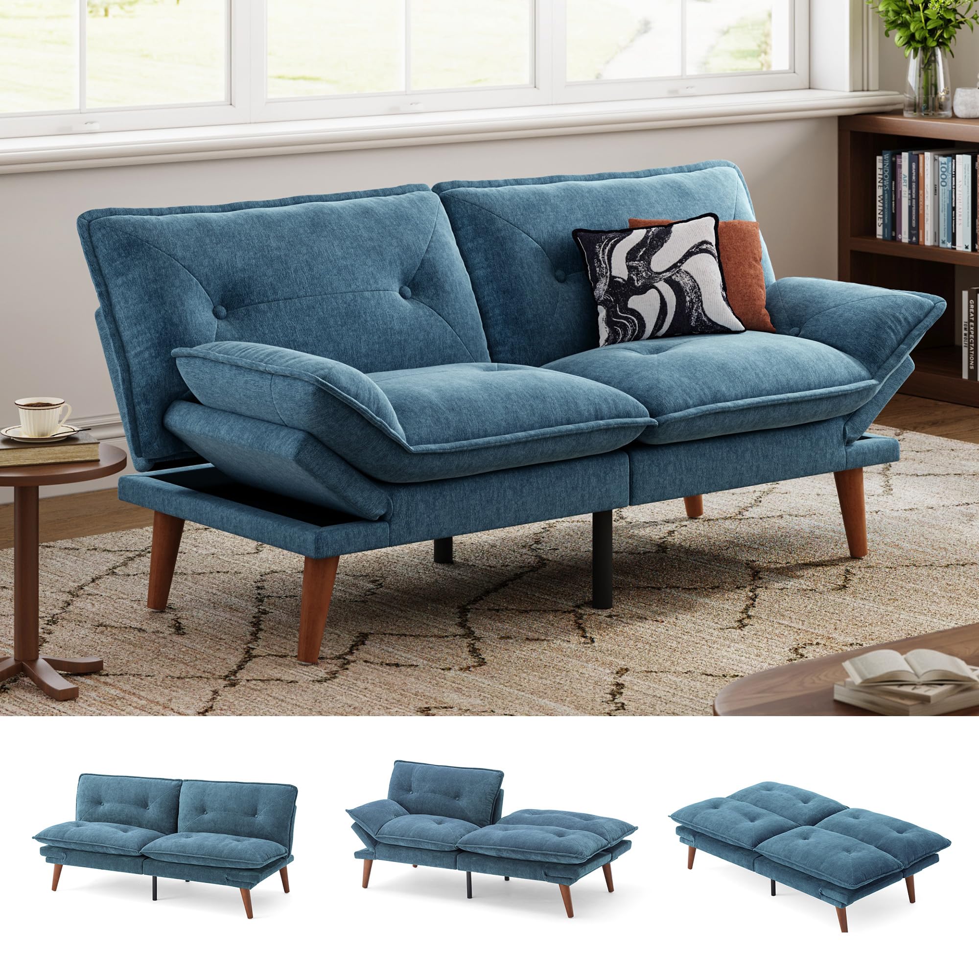 Convertible Futon Sofa Bed with Adjustable Backrest
