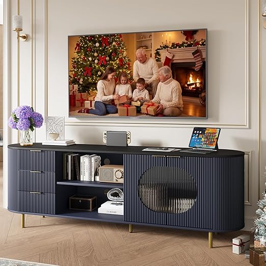 TV Stand for 65 Inch TV with Storage Cabinets and Sliding Barn Doors