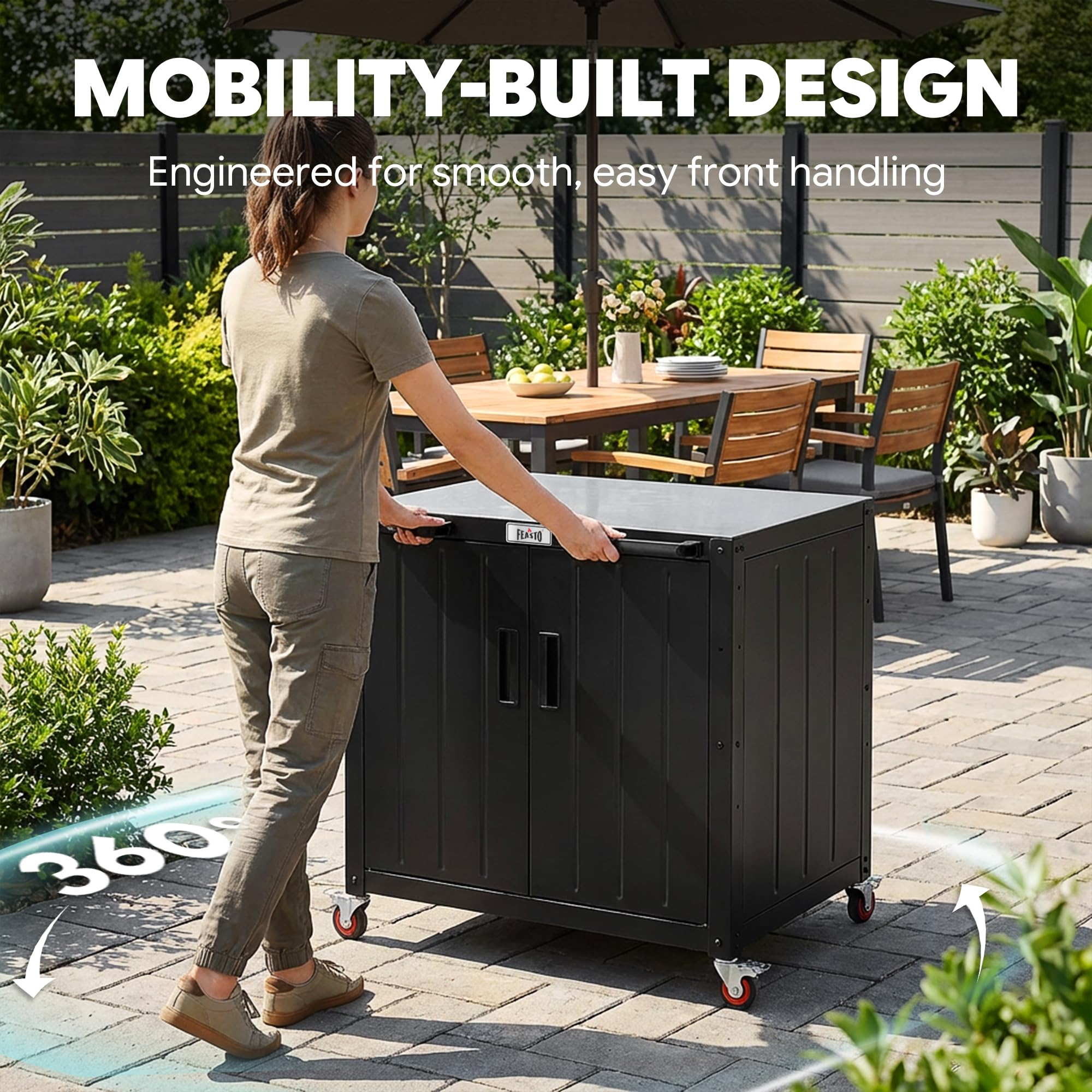 Outdoor Grill Cart with Storage Cabinet and Stainless Steel Top