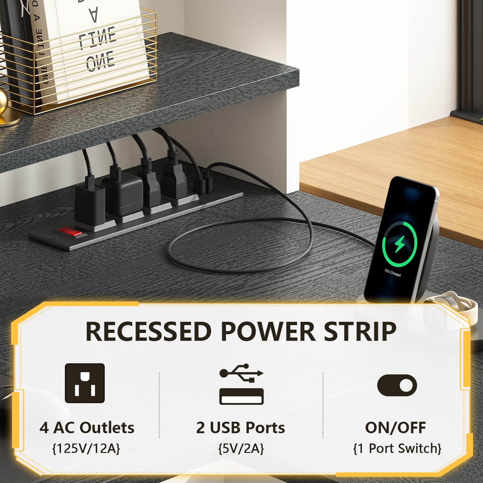 63" L-Shaped Executive Desk with Drawers and Storage Shelf