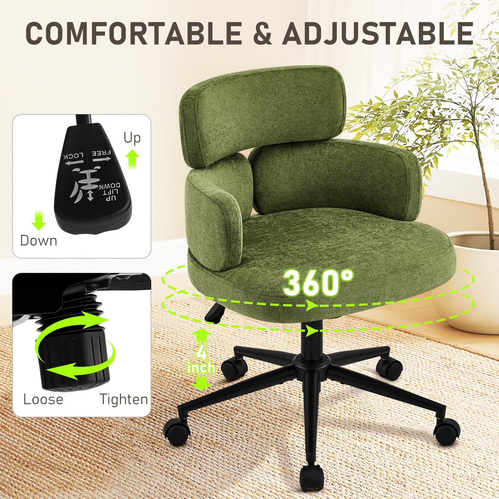 Modern Upholstered Office Chair with Wheels