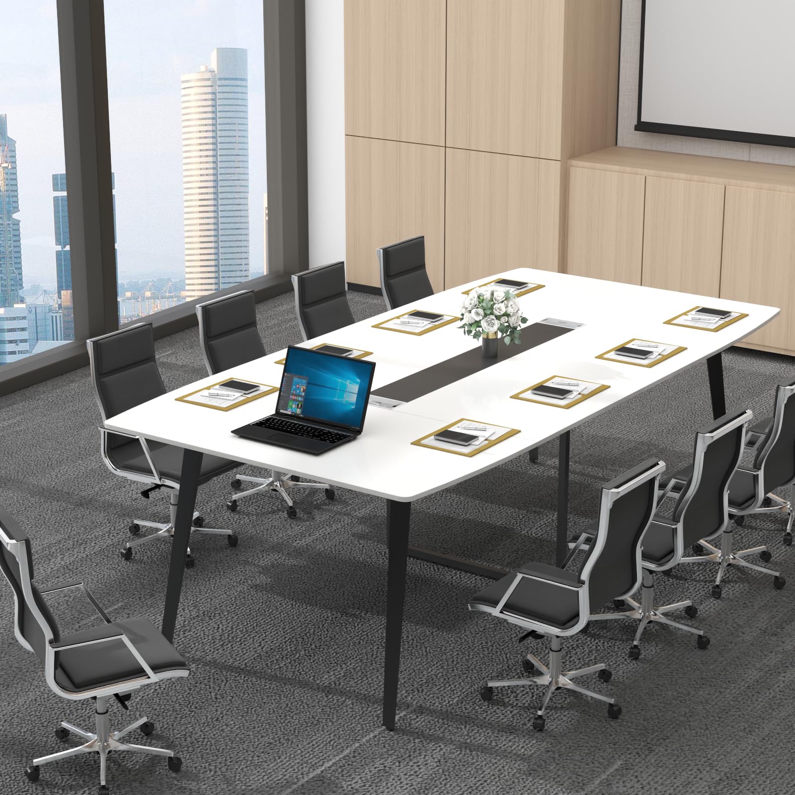 8FT Conference Table with Grommet - Boat Shaped Meeting Desk