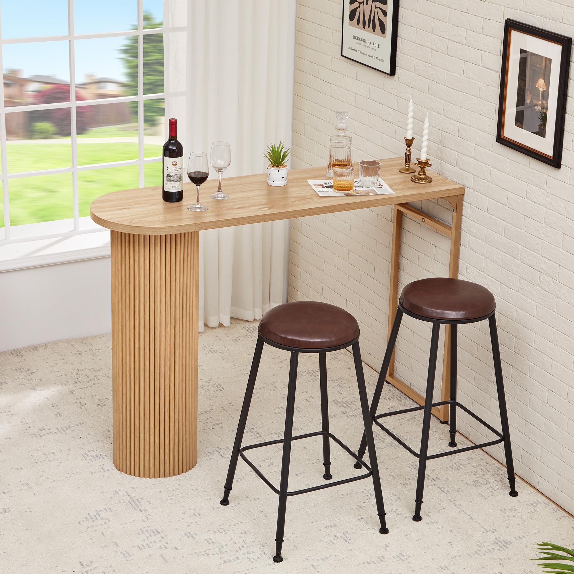 Counter Height Bar Table with Fluted Wood Leg