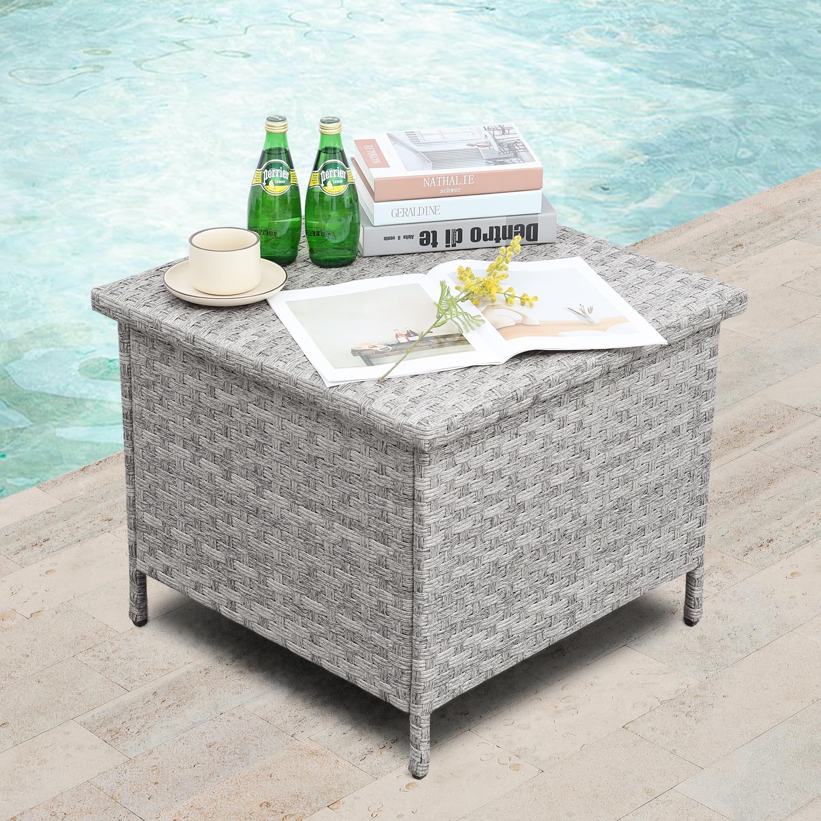 Outdoor Wicker Side Table with Storage