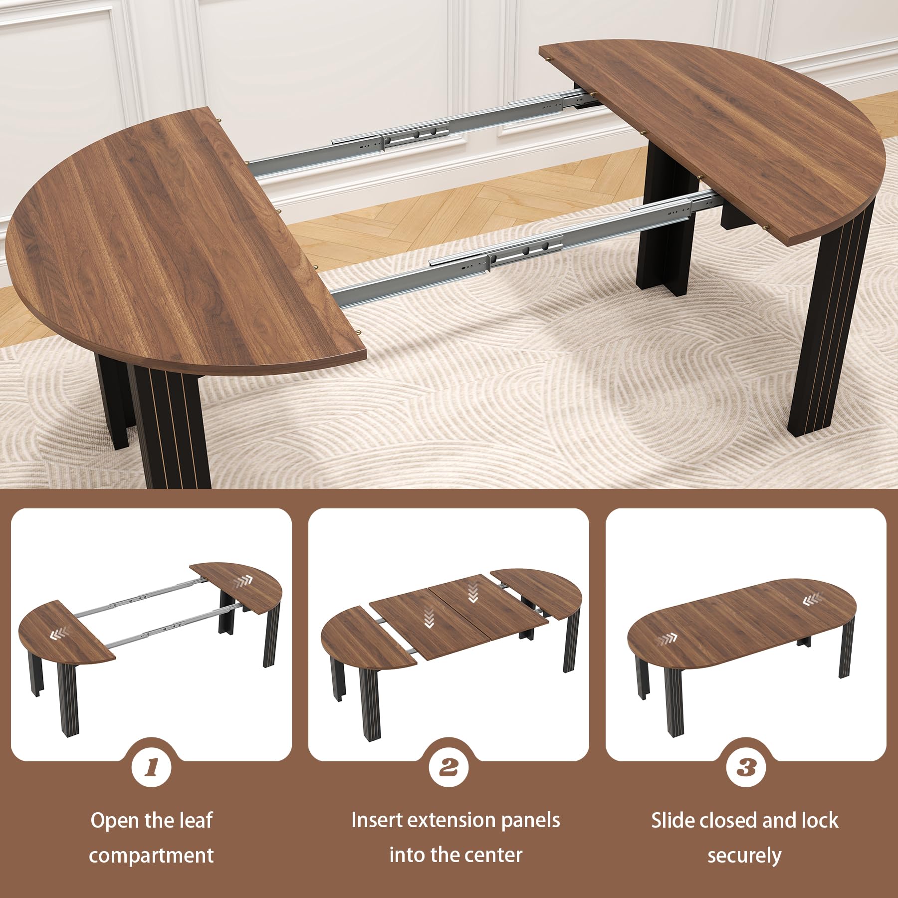 Extendable Oval Dining Table for 4-8 People