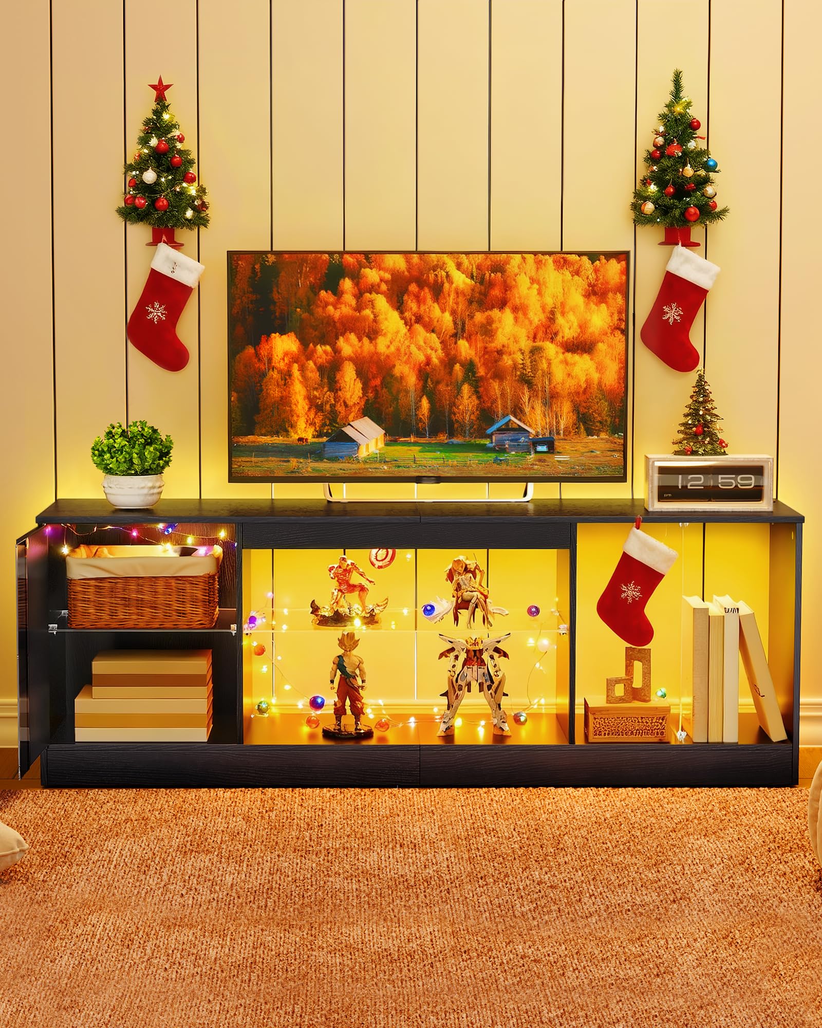 55 Inch TV Stand with LED Lights and Power Outlets