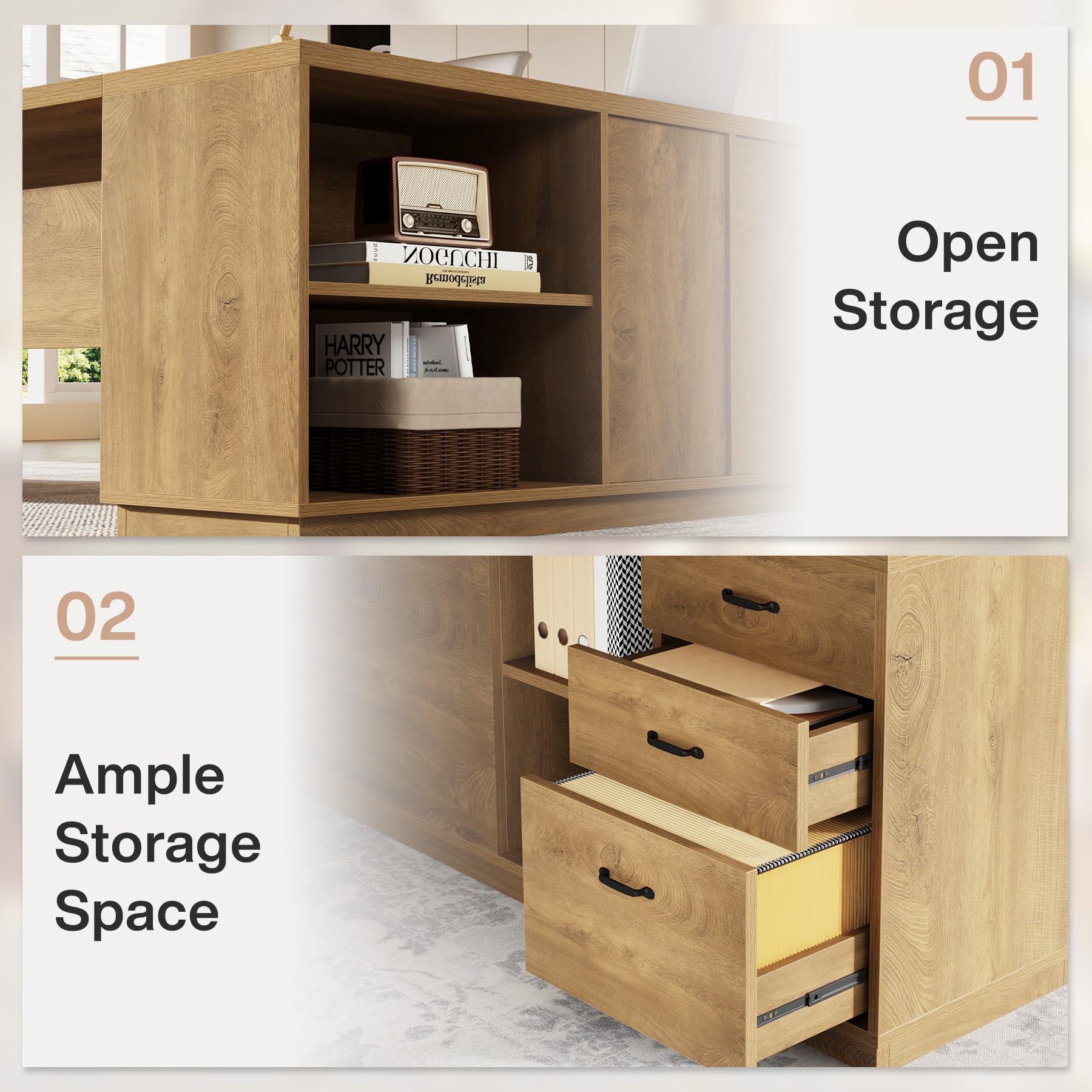 L-Shaped Executive Desk with Storage