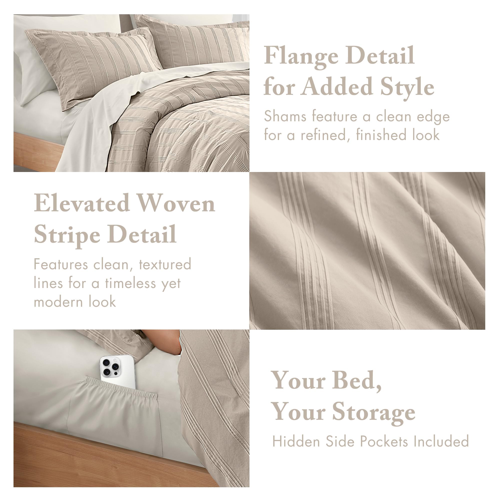 Queen Striped Comforter Set - 7 Piece Bed in a Bag