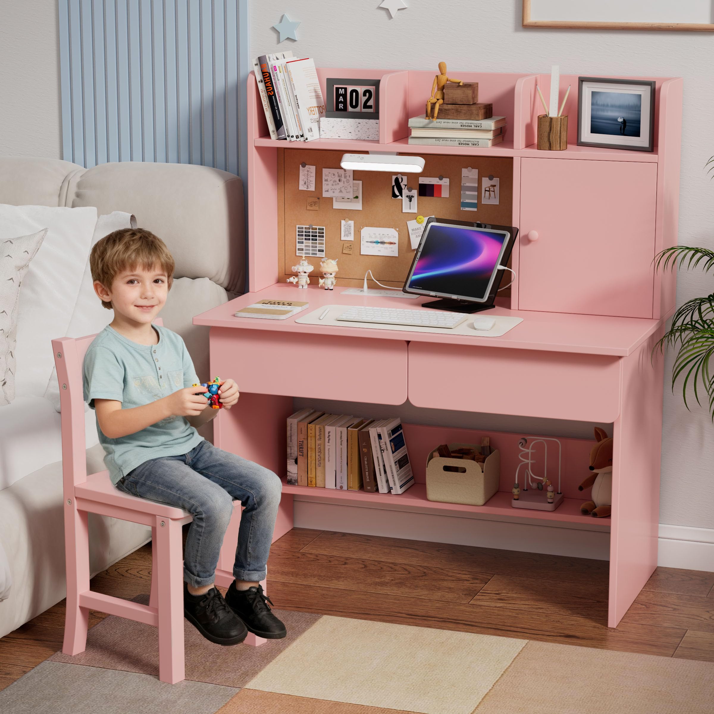 Kids Study Desk and Chair Set with LED Light