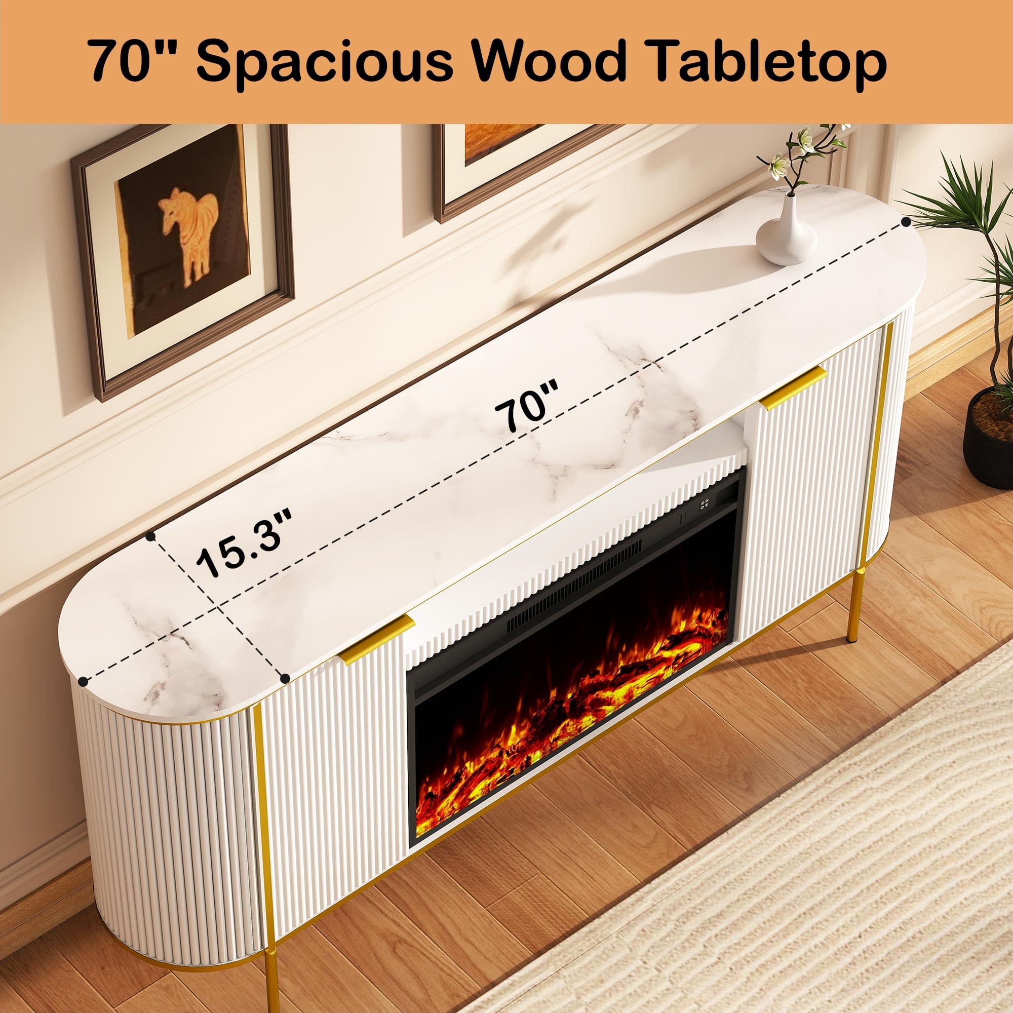 70" Fluted Fireplace TV Stand with Storage
