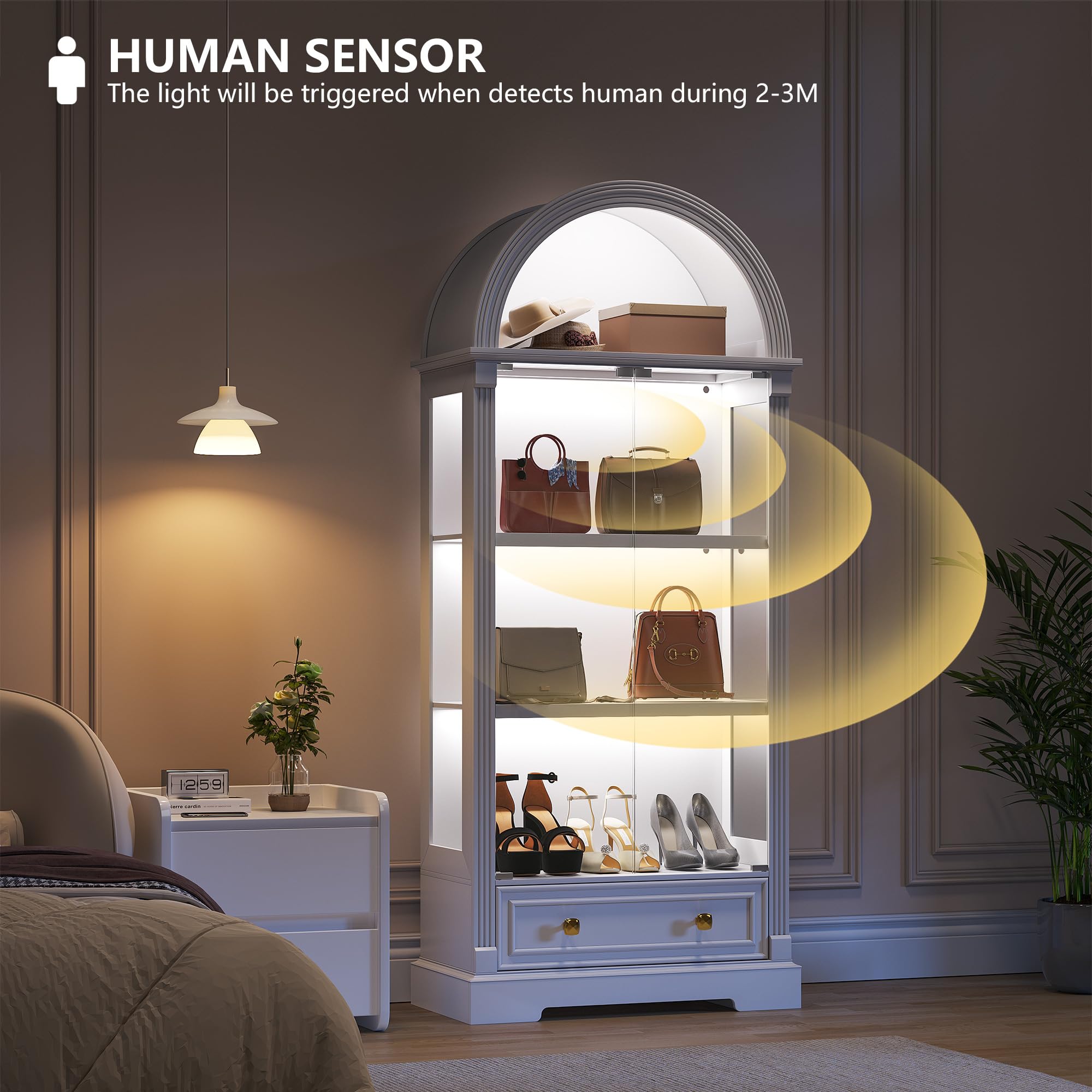 Lighted Glass Display Cabinet with Motion Sensor LED