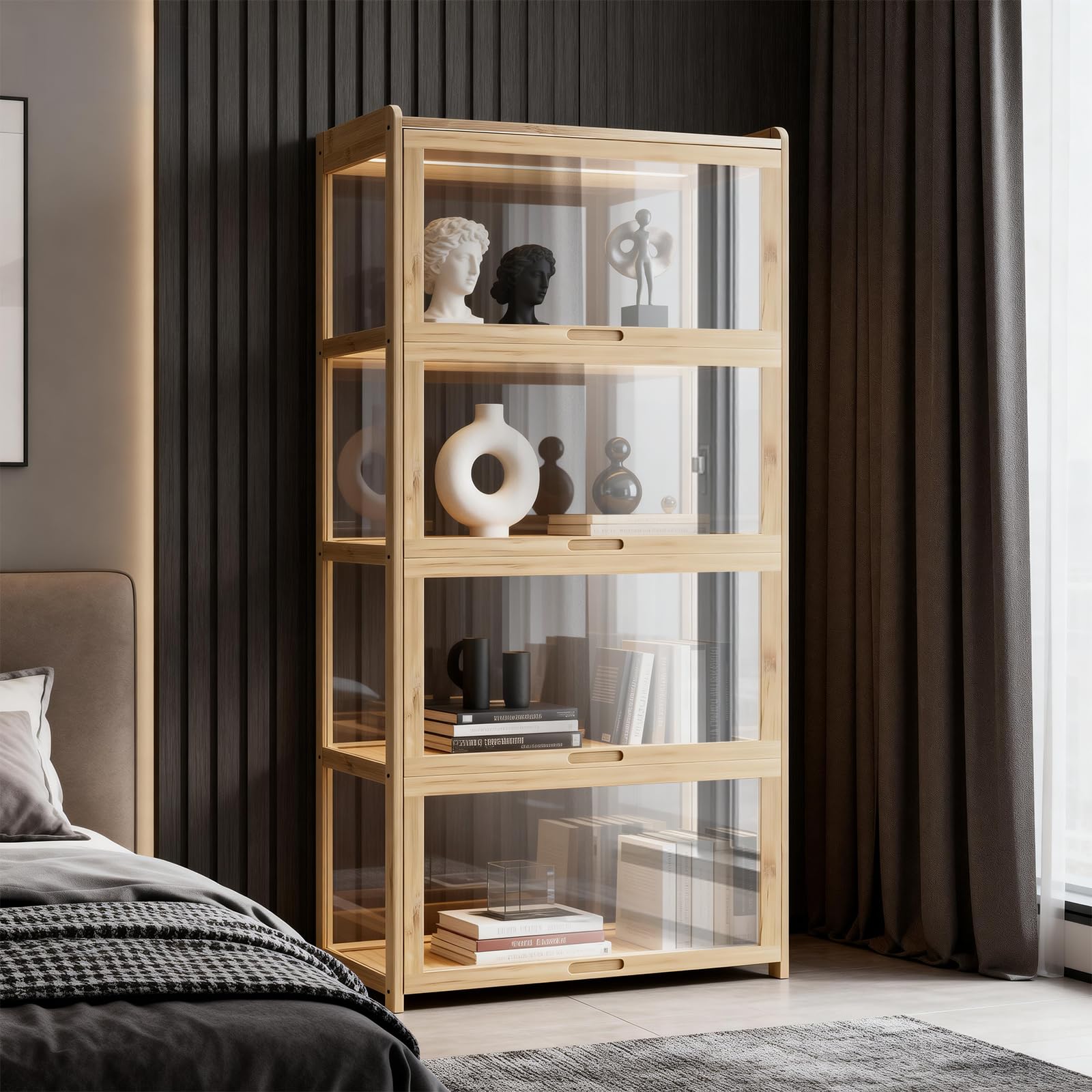 55" Wooden Bookcase Display Cabinet with Acrylic Doors