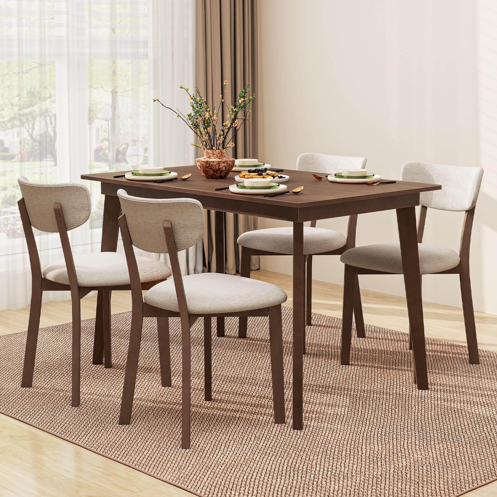 5-Piece Dining Table Set with Padded Chairs