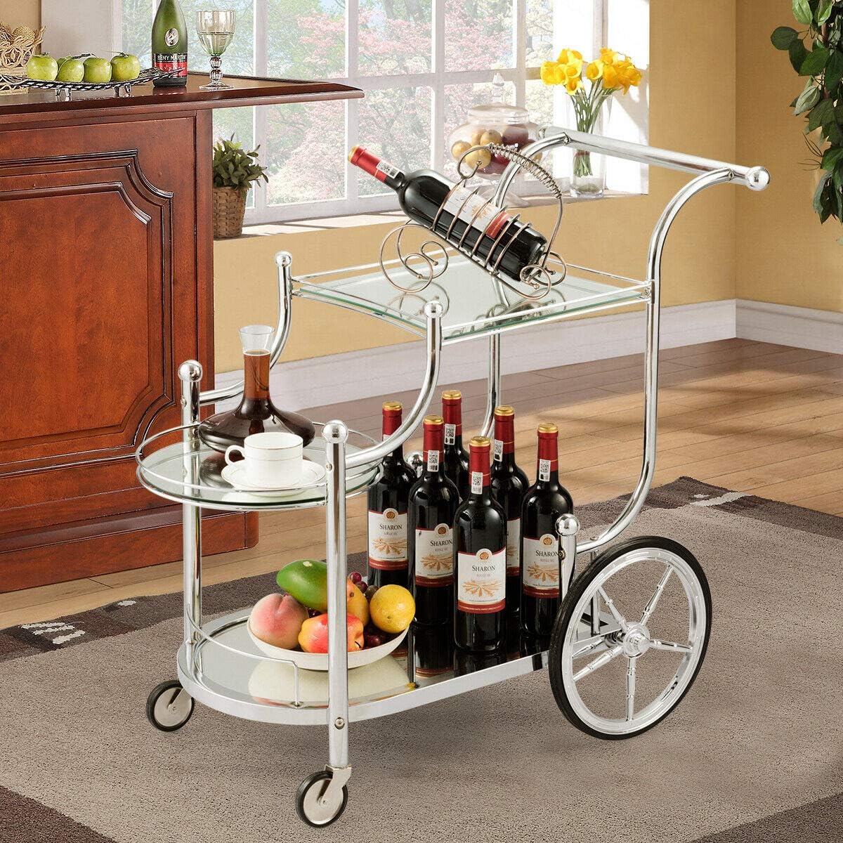 3-Tier Rolling Serving Cart with Tempered Glass