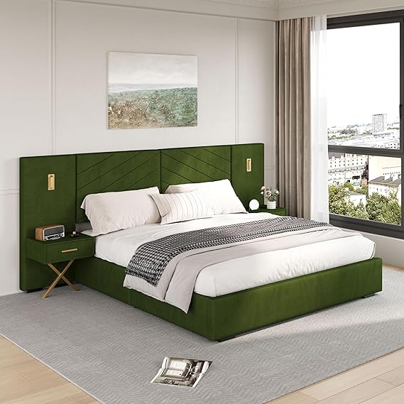 Queen Platform Bed with LED Lights and Nightstands