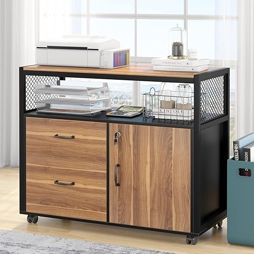 Lockable File Cabinet with Drawers and Rolling Casters