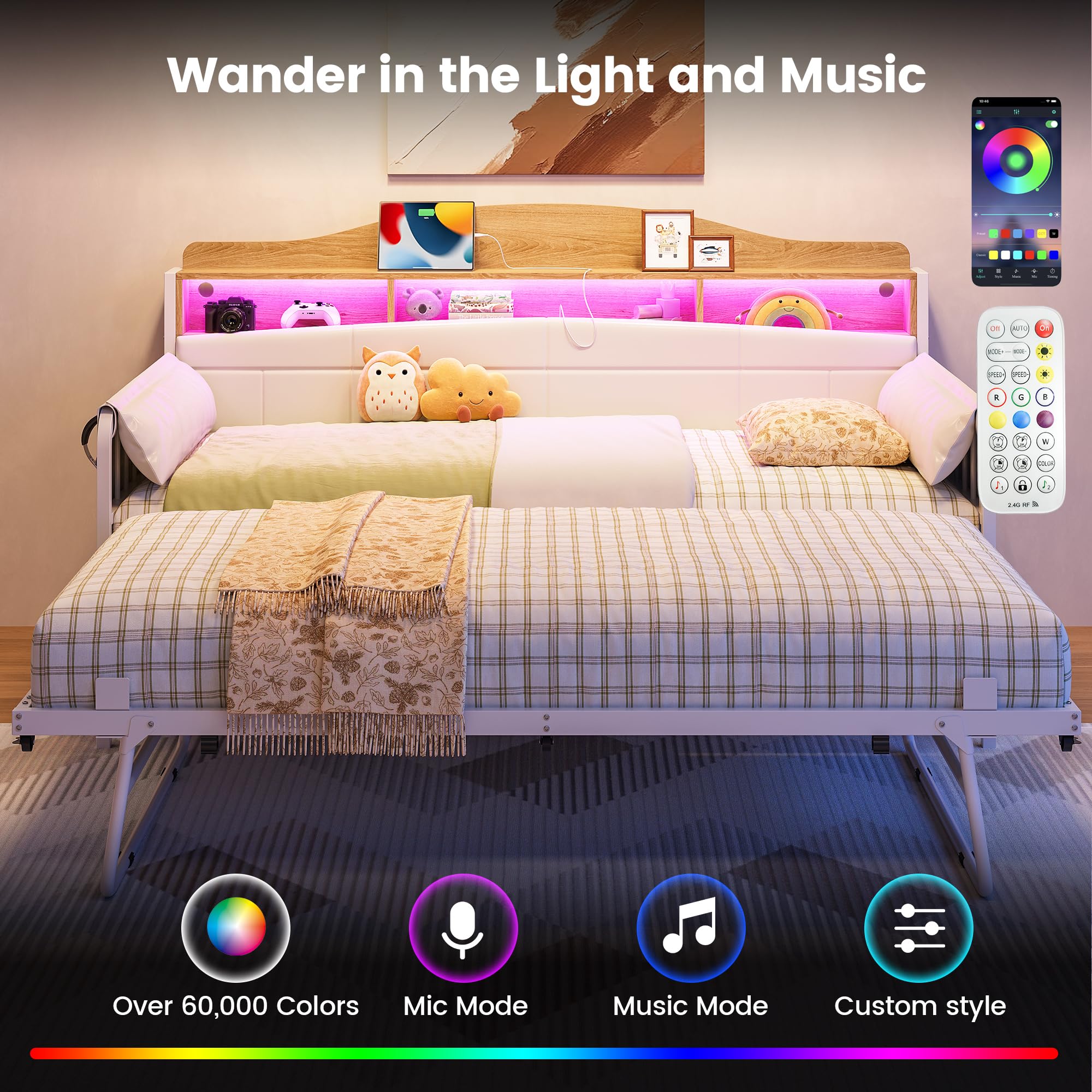 Twin Daybed with Trundle and Bookcase Headboard