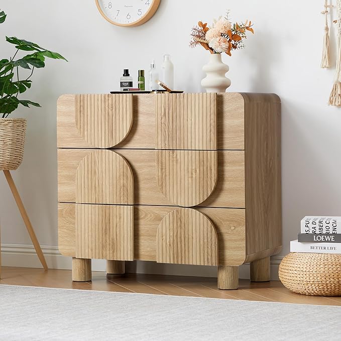 3 Drawer Mid Century Modern Fluted Dresser