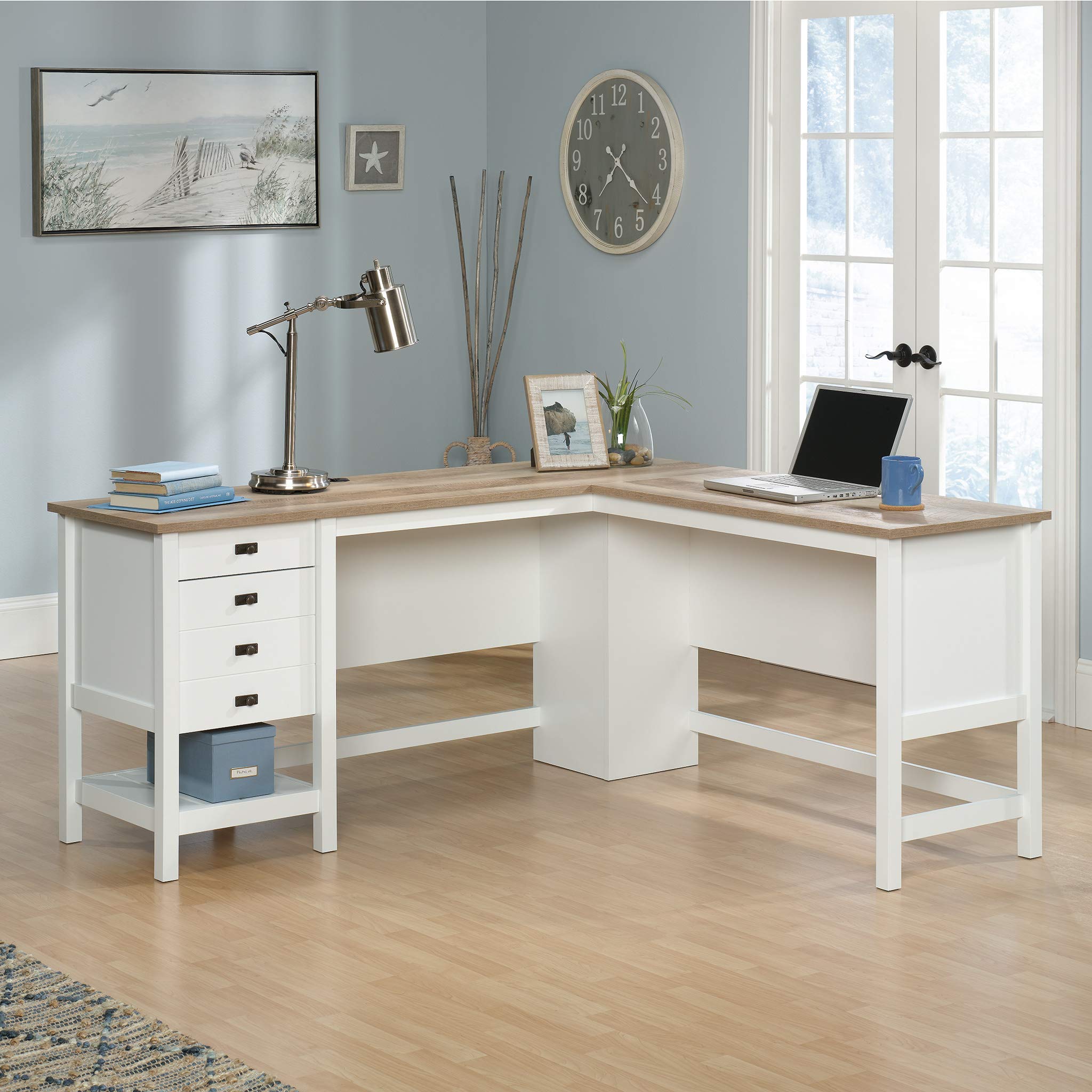 L-Shaped Desk with Drawers and File Storage