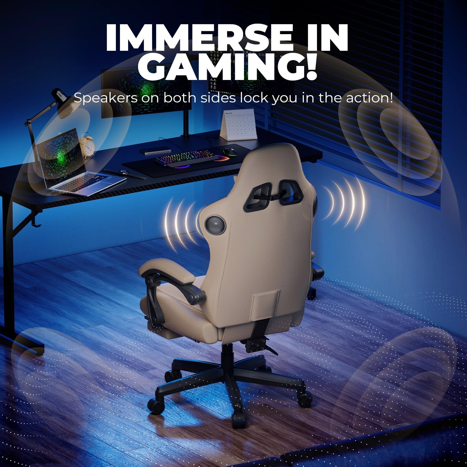 Music Gaming Chair with Built-in Speakers and Bluetooth